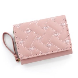 KBRPEY Women's Purse Short Format Foldable Wallet Made of PU Leather with Multiple Compartments with Press Stud and Zip, pink, Minimalist