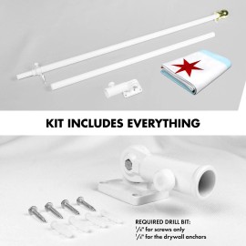 UD_G128 Flag Pole 6 FT White Tangle Free & Chicago Flag 3x5 FT Combo Embroidered 300D Polyester