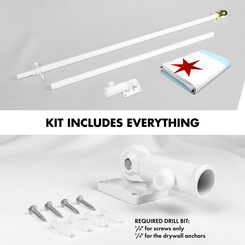 UD_G128 Flag Pole 6 FT White Tangle Free & Chicago
