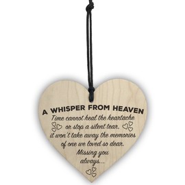 Red Ocean A Whisper From Heaven Wooden Hanging Heart Memorial Plaque Shabby Chic Gift Sign