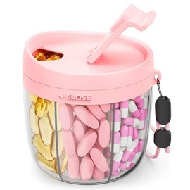 Cute Pill Dispenser with 7 Large Compartments, Portable Pill Bottle Organizer with Wide Opening for Easy Use, Anti-Mix Pill Organizer for Travel, BPA-Free Pill Container, Pink:_Green