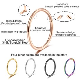 Rose Gold 16g 6mm 8mm 10mm Hinged Clicker Double Triple Forward Helix Cartilage Hoop Earrings Set
