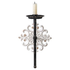 SOFE Farmhouse Tapered Candlestick Holders Wall Mounted, White Wall Candle Sconces Wooden 12 Inches Tall, Vintage Long Wall Sconce, Decor for Dining Room, Bathroom, Hallway, Floral Design