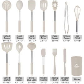Silicone Kitchen Cooking Utensil Set, Silicone Kitchen Spatula Utensils Set with Stainless Steel Handle,Non-stick Heat Resistant - Best Kitchen Cookware Set-(Khaki)