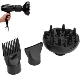 3Pcs Multifunction Blow Dry Nozzle Set Black Plastic Cordless Includes Concentrator Diffuser Styling Brush for Smoothing All Types