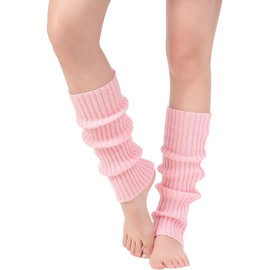 YUANQIAN Women Winter Extra Soft Long Legwarmer Warmer Knitted Stirrup Leg Warmers for Yoga Ballet Dance (Pink-1pair no hole)