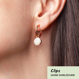 Ohrclips Creolen Roségold • Clip Ohrringe mit Charm in beige zum Wechseln • vergoldeter Edelstahl & recyceltes Glas • nachhaltig & handmade • MIX AND MATCH • Ø 18 mm