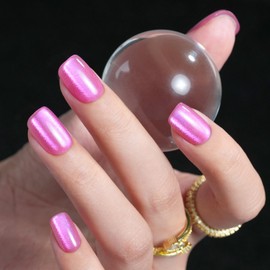 Cat Eye Press on Nails Short - Jofay Fashion Soft Gel False Nails Short Square Fake Nail with Fairy Purple Tamer, Glossy Reusable Full Cover Stick on Nails Kit for Women and Girls, 32 Sizes 160Pcs