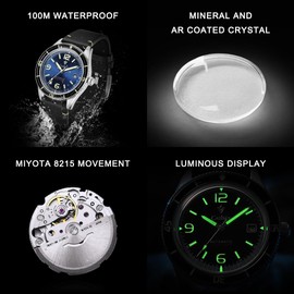 CADISEN Men's Automatic Watch Leather Strap Casual Homage (Blue)