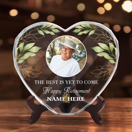 Extrabily Retirement Gifts 2025, Custom Crystal with Picture, Happy Retirement Gifts for Mom/Dad, New Chapter for Women/Men for Retired, Gift for House Warming/Birthday, 7.9inch Crystal Heart Decor
