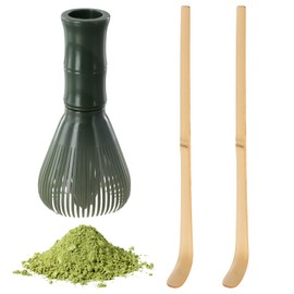 Matcha Whisk, 100 Teeth Matcha Stirrer Made of Resin, Matcha Tea Set, Matcha Accessories with 2 Pieces Chashaku Made of Bamboo, for Japanese Tea Ceremony, Green Tea and Powder Drinks (Green)