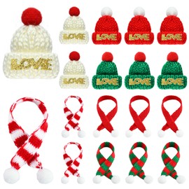 EKKONG Mini Christmas Hat and Scarf, Small Christmas Hat and Christmas Scarf, Mini Craft Set, 9 Pieces Small Hats, 9 Pieces Mini Scarf for Christmas Home Decoration