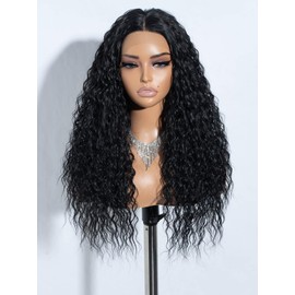 Joedir Black Curly Wigs Synthetic Lace Front Wig with Baby Hair 24 Inches Deep Curly Wigs for Women Daily Party