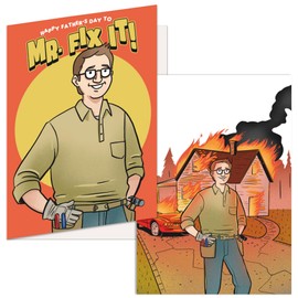 Crazy Dog T-Shirts Funny Father's Day Cards Mr. Fix It Handyman House On Fire Card Dad Joke Mr Fix It 1 Pack
