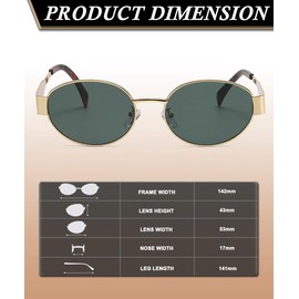 XITUADDA Oval Sunglasses Women's Trendy Metal Sunglasses Classic Retro Sunglasses UV400, Gold Green