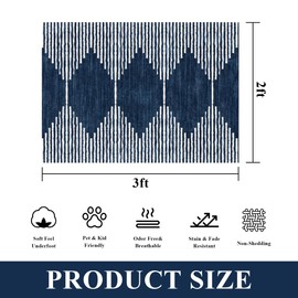 HelloTree 2x3 Entryway Rug, Indoor Small Machine Washable Area Rug Non Slip Backing Home Decor Floor Decoration Mat Boho Rugs for Entrance Kids Room Bedside Bedroom Stain Resistant Carpet-Blue