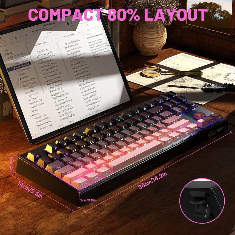 Free wolf M87 V2 87 Keys Membrane Gaming Wireless Keyboard,80%