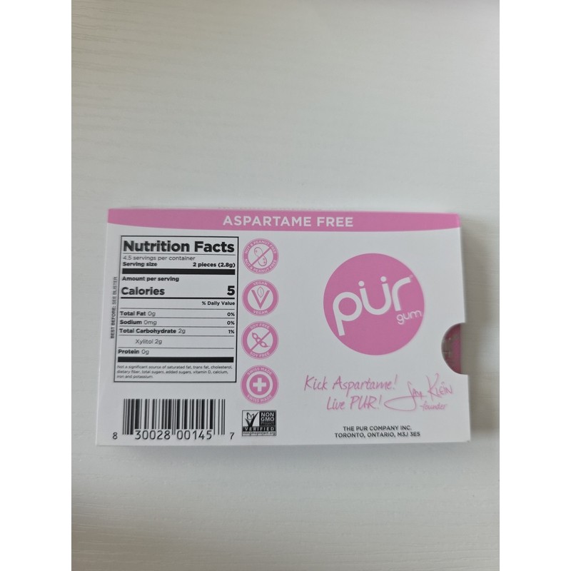 PUR Sugar Free Bubblegum Chewing Gum 12 Count Xylitol Vegan