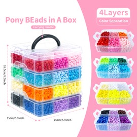 Itopstar 4800PCS Pony Beads Bulk, 24 Colors Kandi Beads 6x9mm Large Hole for Friendship Bracelets, Jewelry Making, Hair Braiding, DIY Art Craft Gifts