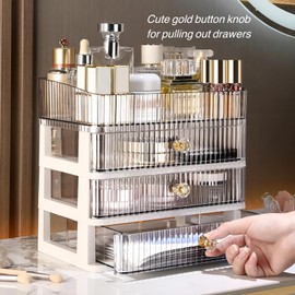Simbuy Clear Makeup Organizer with 3 Drawers, Bathroom Organizer and Storage, Ideal for Desk and Dresser Vanity Countertop, Great for Cosmetics, Skincare, Perfume,Toiletry