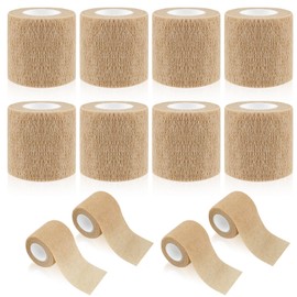WuGU WuGU 12 Rollen Selbstklebender Verband, Haftbandage Selbstklebend, Elastische Binde, Selbsthaftende Bandage, Geeignet f??r Stretch Sportler, Handgelenk, Fingern, Pet (Beige 5 cm x 4,5 m)
