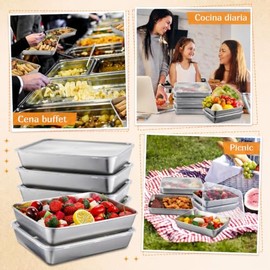 8PCS Recipientes de Acero Inoxidable con Tapas 2100ML, Contenedores para Alimentos, Recipientes Apilables para Preparar Comidas, Bandeja de Cocina... 