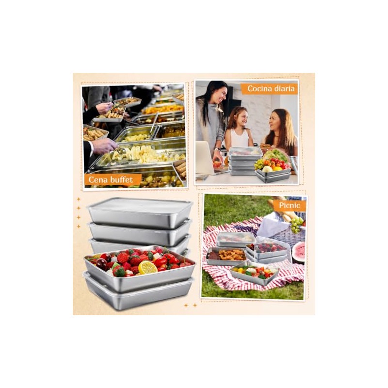 8PCS Recipientes de Acero Inoxidable con Tapas 2100ML, Contenedores para