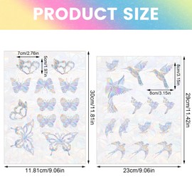 38Pcs Bird Anti-Collision Window Stickers, 3 Sheets Static Cling Rainbow Film, 2 Styles Decorative Window Stickers, Butterfly Prism Window Suncatcher Stickers, Rainbow Window Cling for Glass Windows P