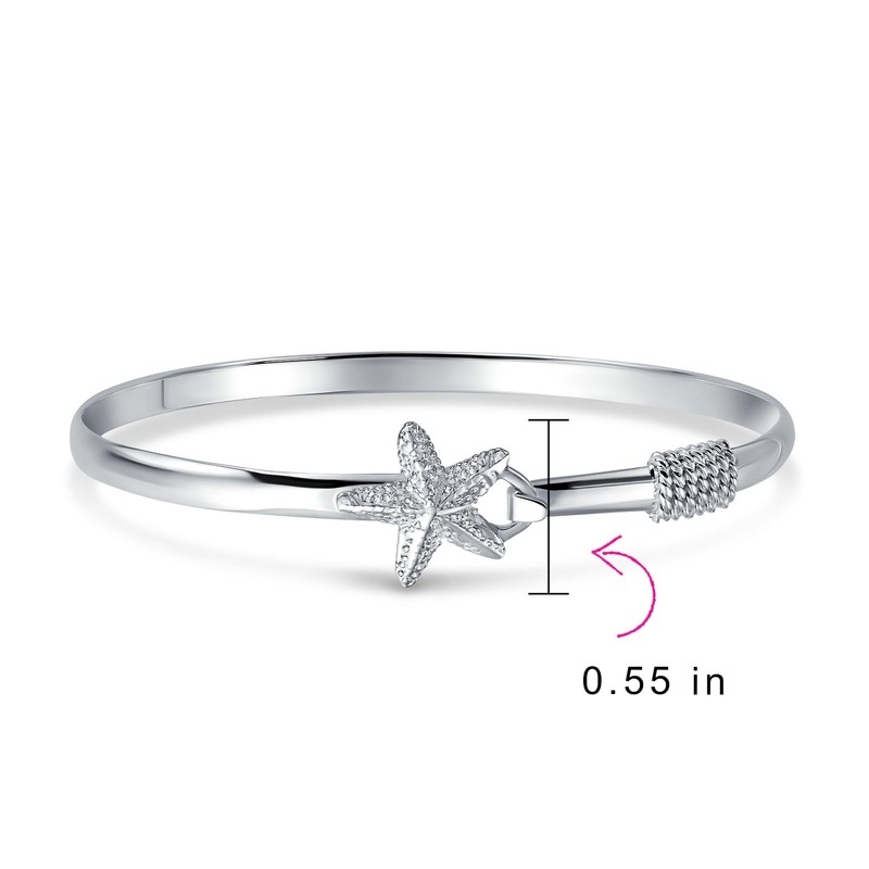 Bling Jewelry 925 Silver Nautical Starfish Bangle Bracelet 7.5in