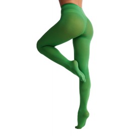 Frola Women's 80 Denier Soft Semi Opaque Solid Color Footed Pantyhose Tights(XX-Large,Clover Green)