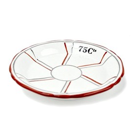 Porcelain French Absinthe Coaster/Saucer, 75 Cts, Cranberry/Silver, with Lines