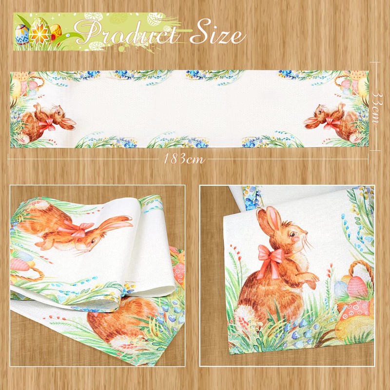 Sprinlot Easter Table Runner, Rabbit Table Runner, Easter Linen Tablecloth,