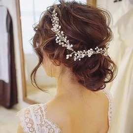 Novia de la boda de cristal enredadera del pelo, Horquillas de Pelo de Perlas para Novia, Tocado de Novia, de plata rhinestone diadema de novia Accesorios para el cabello de perlas y perlas de cristal de novia Cabeza Piezas para Mujeres y Niñas