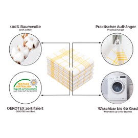 ZOLLNER Set of 5 Tea Towels with Waffle Pattern, Cotton, 50 x 70 cm, Yellow/White Checked