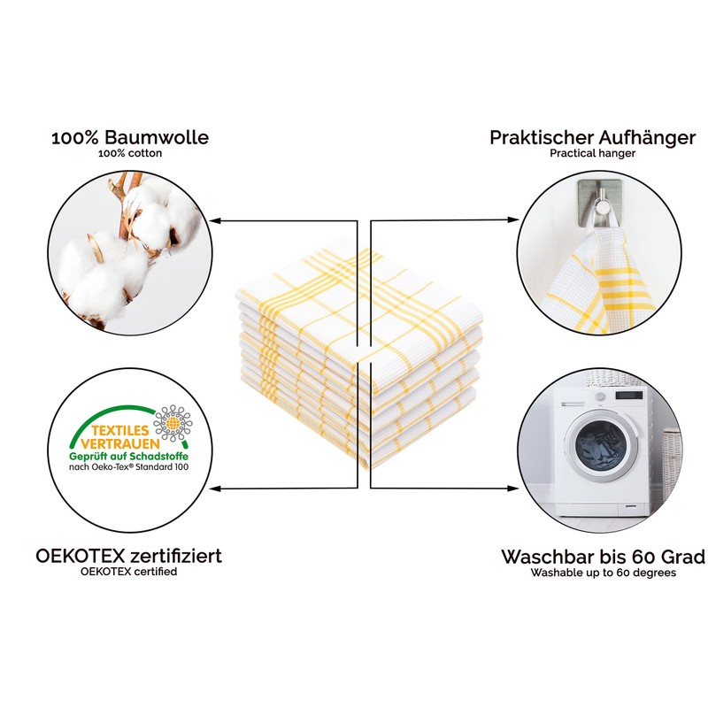 ZOLLNER Set of 5 Tea Towels with Waffle Pattern, Cotton,