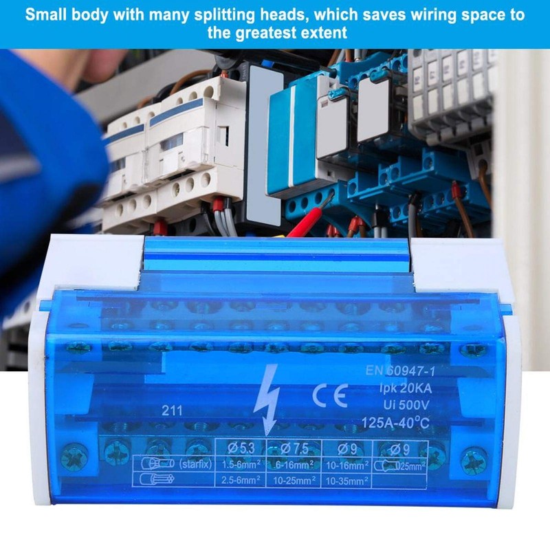 Terminal Distribution Box, Din Rail Mount 125A / 500V 2x11