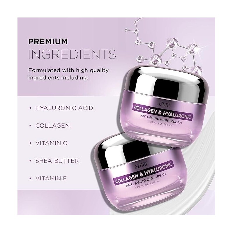 AZURE Collagen & Hyaluronic Acid Day/Night Cream Value Set -2x
