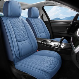 otoez Leather Seat Covers Full Set, Nappa Leather Car Front & Rear Seat Protector with Lumbar Support, Breathable Automotive Seat Cover Universal Fit for Most Car Sedan SUV Truck, Blue