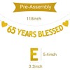 XIAOLUOLY Gold 65 YEARS BLESSED Glitter Banner,Pre-Strung,65th Birthday/Wedding Anniversary Party