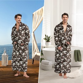 FashGudim Mens Robes Big and Tall Full Length Plush Fleece Long Robe for Men Bathrobe Shawl Collar Warm Winter House Robes (Camouflage,4XL)