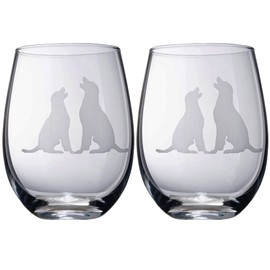 The Wine Savant Set of 2 Labrador Dog Stemless Wine Glasses Lab Retriever Puppy & Doggy Lover Him & Her - Dogs Silhouette - Glass Gifts Etched Tumblers for Anniversary, Wedding, Home Bar Gifts