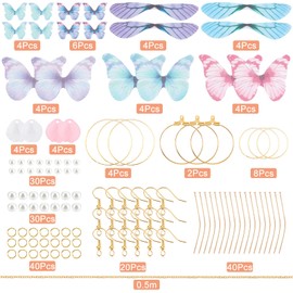 SUNNYCLUE 1 Box DIY Make 10 Pairs Butterfly Earring Making Kit Including Fabric Butterfly Wing Charms Glass Peal Beads Linking Rings Jewellery Findings for Adults Beginners DIY Earring Making