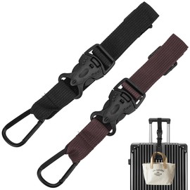 HannaFires 2PCS Luggage Hook Strap – External Suitcase Hook Strap for Travel Backpack Attachment, Portable Carry-on Bag Hanger (Black and Brown)