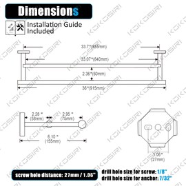 KOKOSIRI 36 Inch Double Towel Bars Towel Rack Bath Towel Rails Towel Ring Bathroom Hand Towel Holder Towel Hanger Wall Mount Brushed Nickel B5005BR-L36+B3010BR