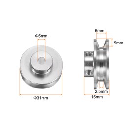 QUARKZMAN V-type pulley 6 mm bore 31 mm outer diameter single groove aluminium alloy for 3-5 mm PU round belt motor shaft drill
