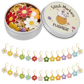 PLIGREAT 28 Pcs Colorful Enamel Flowers Charms Crochet Stitch Markers Knitting Row Counter Locking Mark Needle Clip Knitting Tool Kit with Storage Tin Box Gifts for Mom DIY Jewelry Crafts Accessories