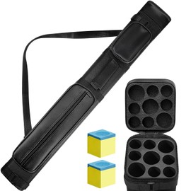 Deekin 3 x 6 Pool Stick Case Hard Billiard Cue Stick Case Pool Stick Carrying case Storage Pouch Pool Table Accessories 9 Holes PU Pool Cue Bags with 2 Pieces Pool Chalk Cubes (Black)