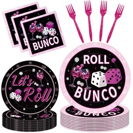 Bunco Party Supplies Decorations - 96 Pcs Game Night Plates Napkins