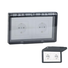 Switch Cover Socket Cover - Socket Cover for Double Socket, Type 86 Flip Outlet Box, Ultra Thin Waterproof for Bathroom, Home, Outdoor, Black, Pack of 2