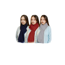 Women Scarf Shawl for All Season 3PCS Scarve Wrap Cotton Hemp, Mixed Color Blue Brown Gray